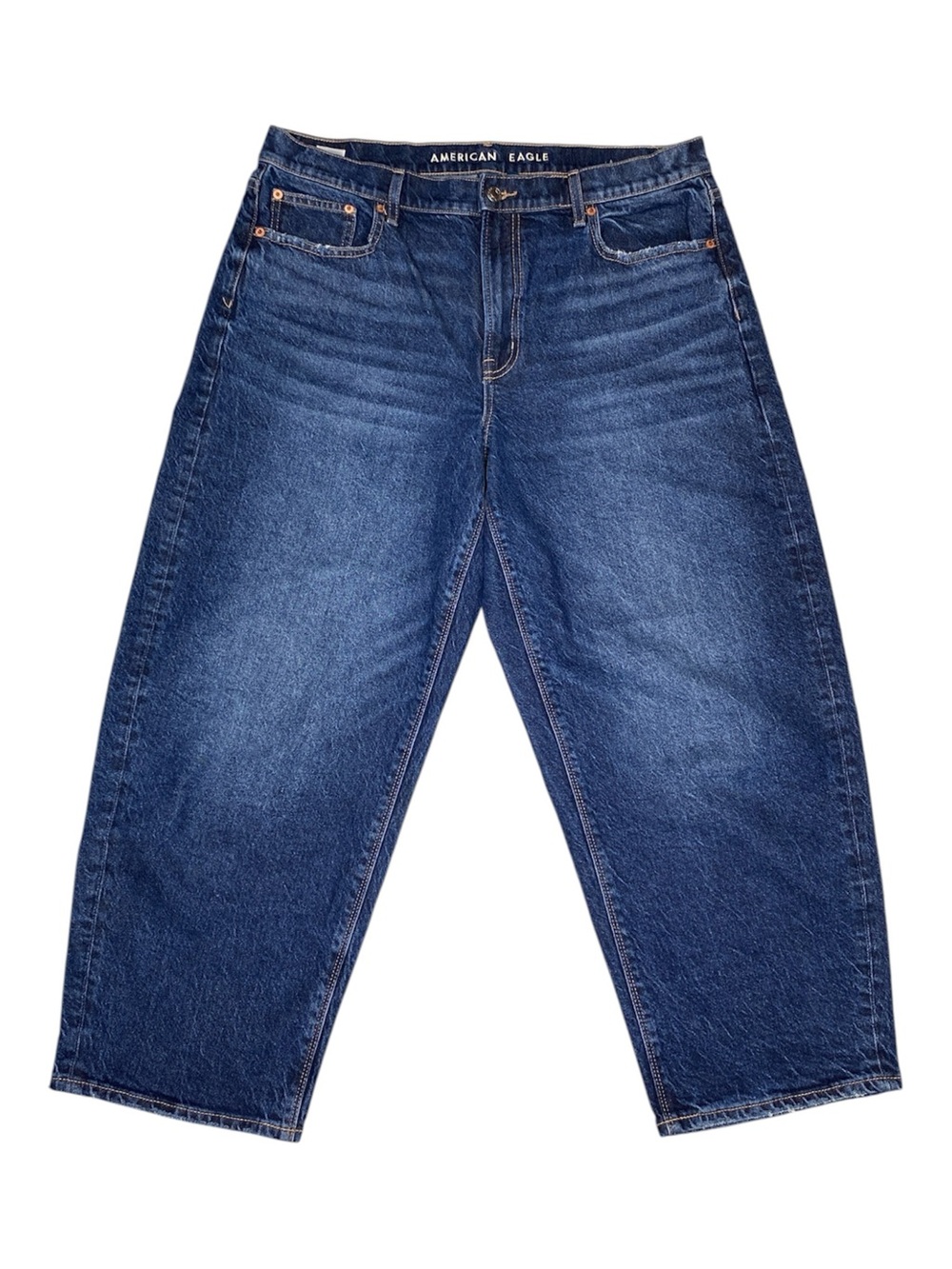 American Eagle Barrel Leg Jeans Medium Wash Stretch Women’s Size 12 Short - Picture 2 of 8